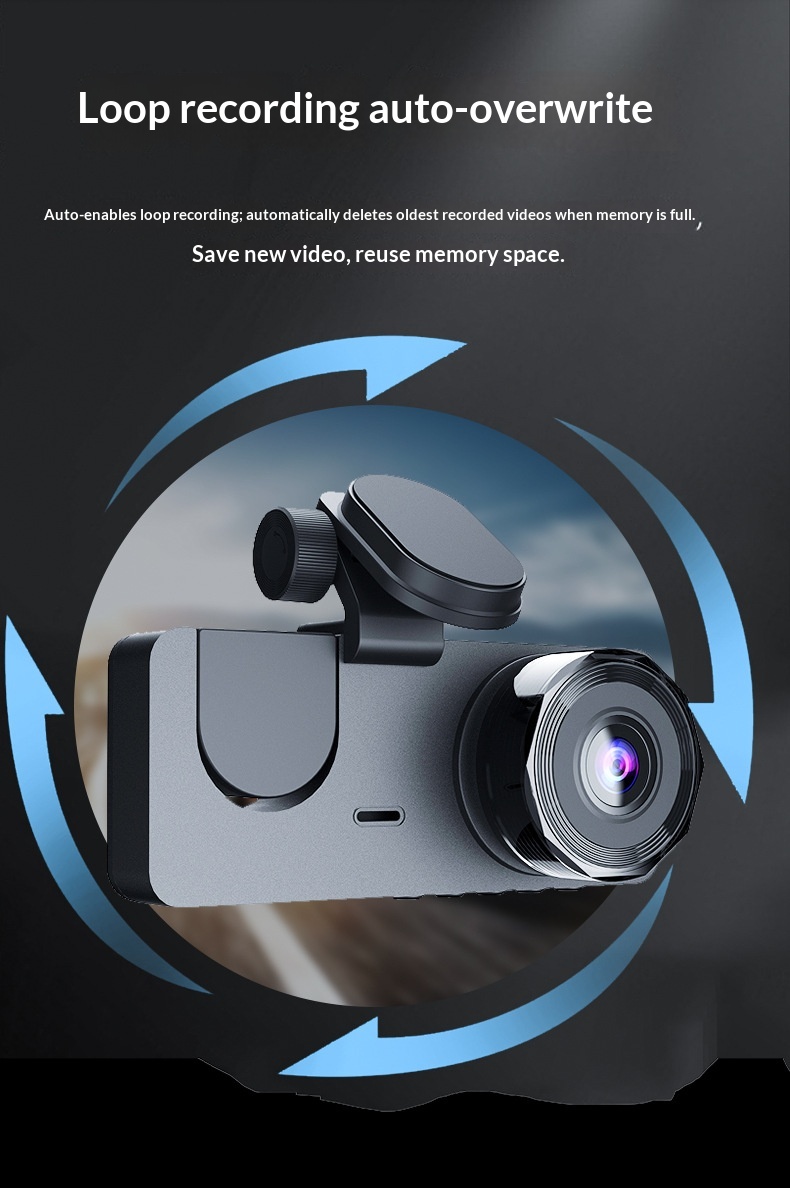 Camera auto hd cu trei obiective frontal interior și spate_voghion.com