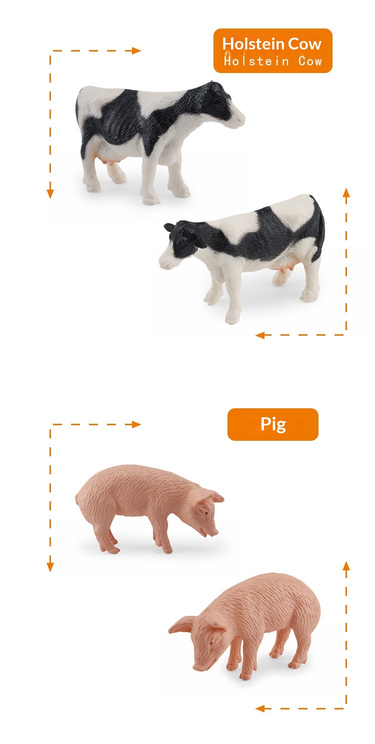 Simulazione transfrontaliera Mini fattoria con pollame, galline, anatre, oche, mucche, piccoli animali, modelli in miniatura, sandbox_voghion.com