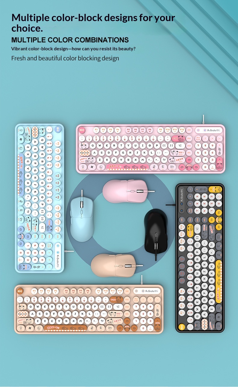 Retro Punk Keyboard And Mouse Set For Desktop And Laptop Pc_voghion.com