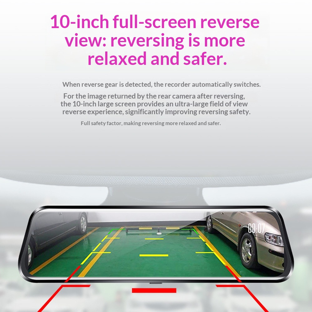 Telecamera da cruscotto per auto transfrontaliera con specchietto retrovisore, streaming multimediale HD, visione notturna, immagine di retromarcia, doppia lente anteriore e posteriore._voghion.com