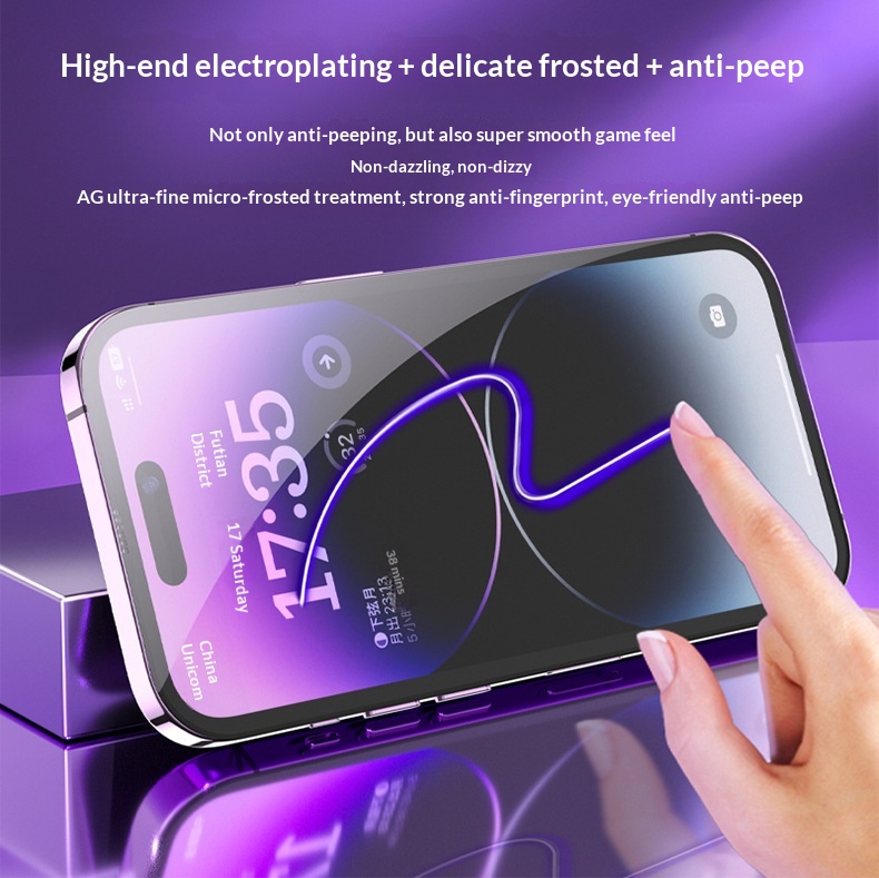High-end Electroplated Privacy Protector For 17/16, IPhone 15 Pro Max Tempered Glass Screen Protector, Compatible_voghion.com