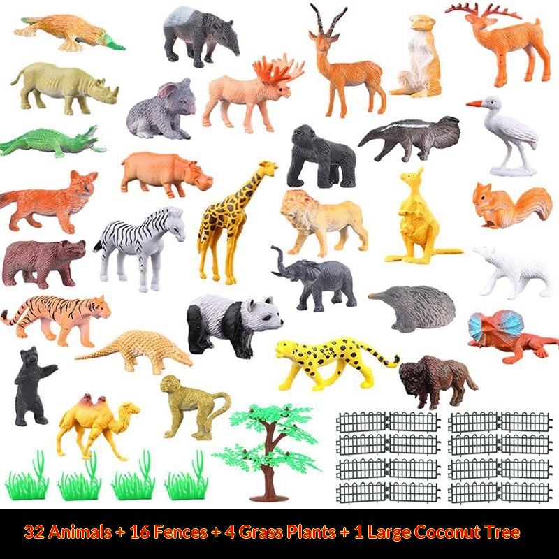 Cross-Border 53-Piece Children's Realistic Wild Animal Models Real Small Dinosaur Set Ornaments Boys And Girls Toys_voghion.com