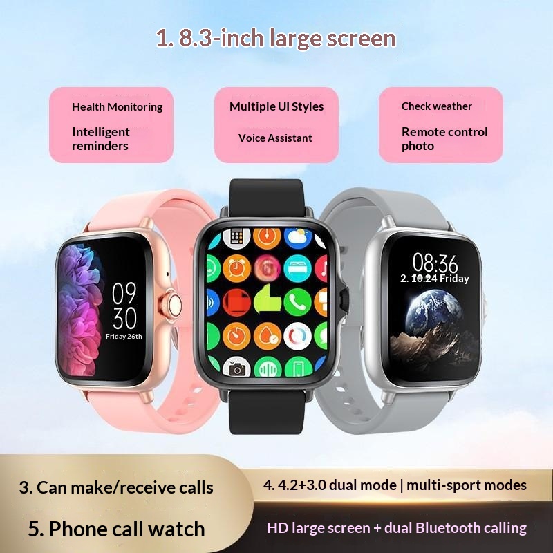 Smartwatch mit Herzfrequenzmessung, Blutsauerstoffüberwachung, Sport- und Anruffunktion, Herren- und Damenmodell TB39 (neues Modell 2025), trendige Bluetooth-Uhr_voghion.com