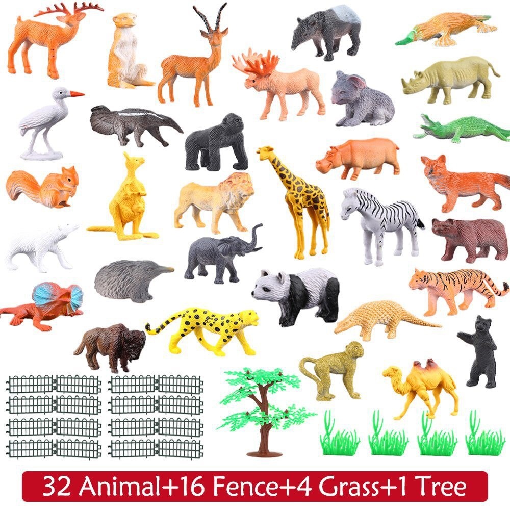 Cross-Border 53-Piece Children's Realistic Wild Animal Models Real Small Dinosaur Set Ornaments Boys And Girls Toys_voghion.com