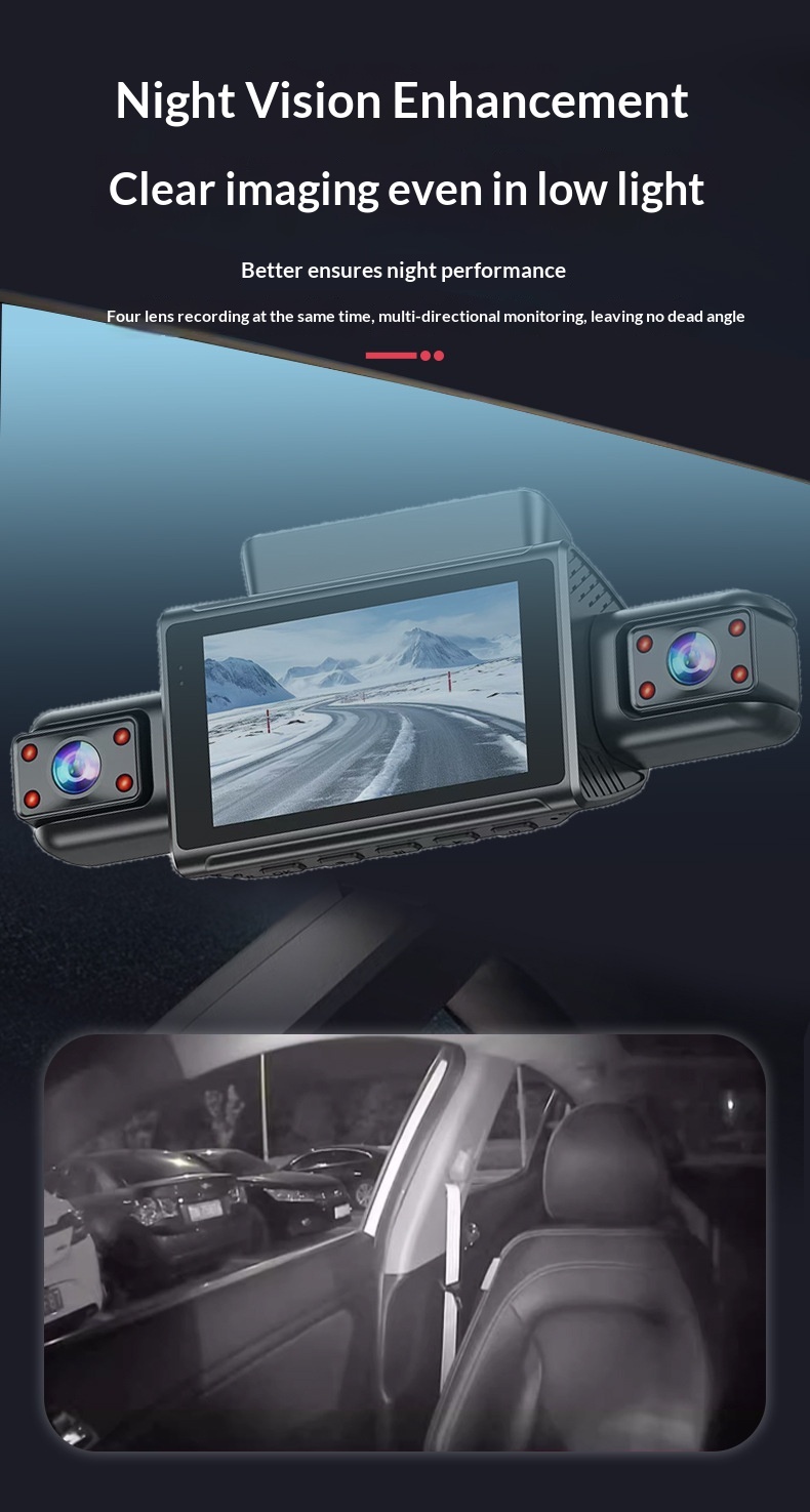 Caméra embarquée 4K HD transfrontalière 2025 avec connexion Wi-Fi et téléphone portable, vision nocturne Starlight, double enregistreur DVR pour voiture et enregistrement quadruple._voghion.com