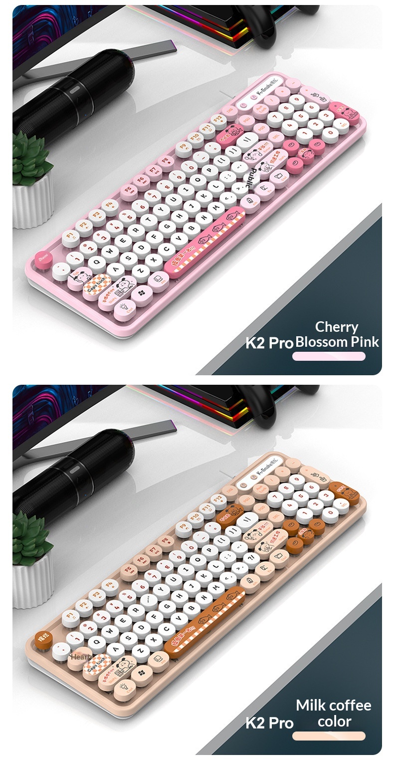 Retro Punk Keyboard And Mouse Set For Desktop And Laptop Pc_voghion.com