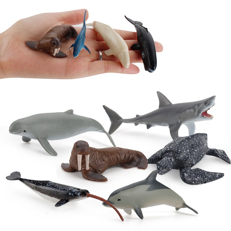 Cross-Border Simulation Children's Ocean Animal Model Mini Whale Shark Dolphin Turtle Sea Lion Solid Static Figurine_voghion.com