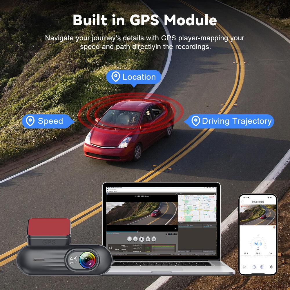 Cross-Bordr 4K Dashcam mit WLAN, Ultra HD-Front- und Rückfahrkamera, GPS, Nachtsicht, 24-Stunden-Parküberwachung und Rückfahrkamera_voghion.com