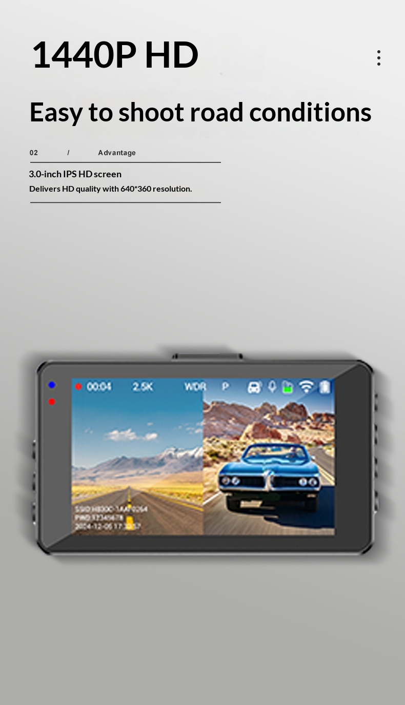 Dash Cam Front And Rear Dual Camera Wifi 2.5k Night Vision Dvr_voghion.com