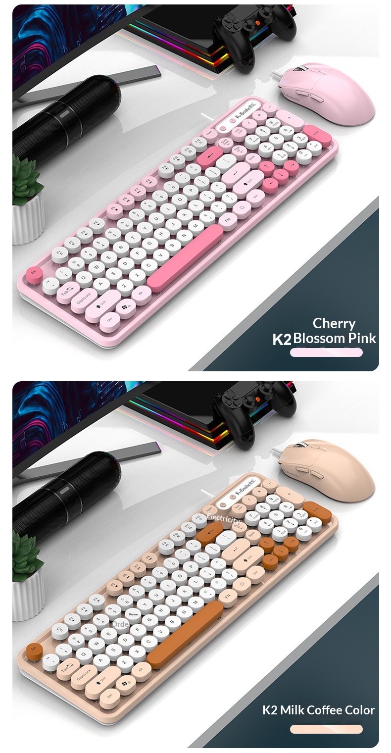 Retro Punk Keyboard And Mouse Set For Desktop And Laptop Pc_voghion.com