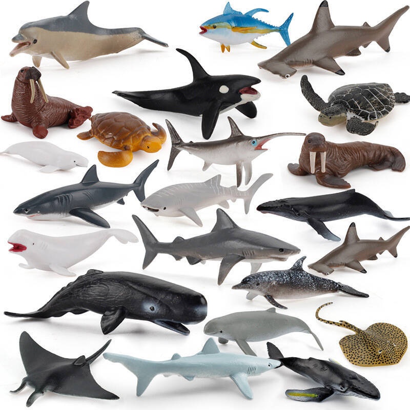 Cross-Border Simulation Children's Ocean Animal Model Mini Whale Shark Dolphin Turtle Sea Lion Solid Static Figurine_voghion.com