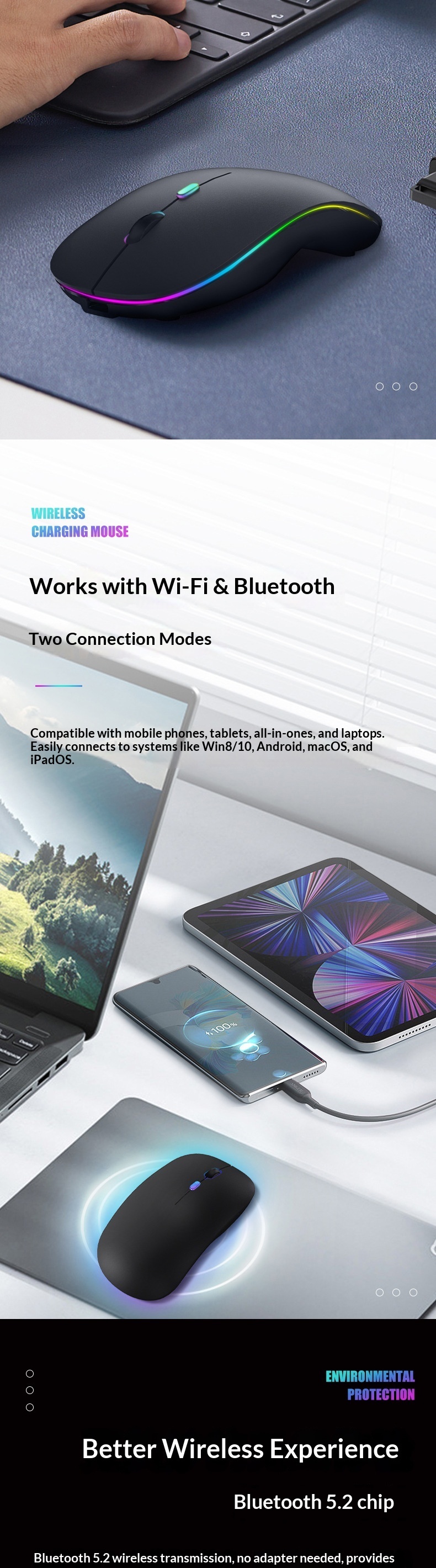 Souris sans fil Bluetooth rechargeable de deuxième génération, lumineuse et à trois modes, disponible en gros depuis l'étranger._voghion.com