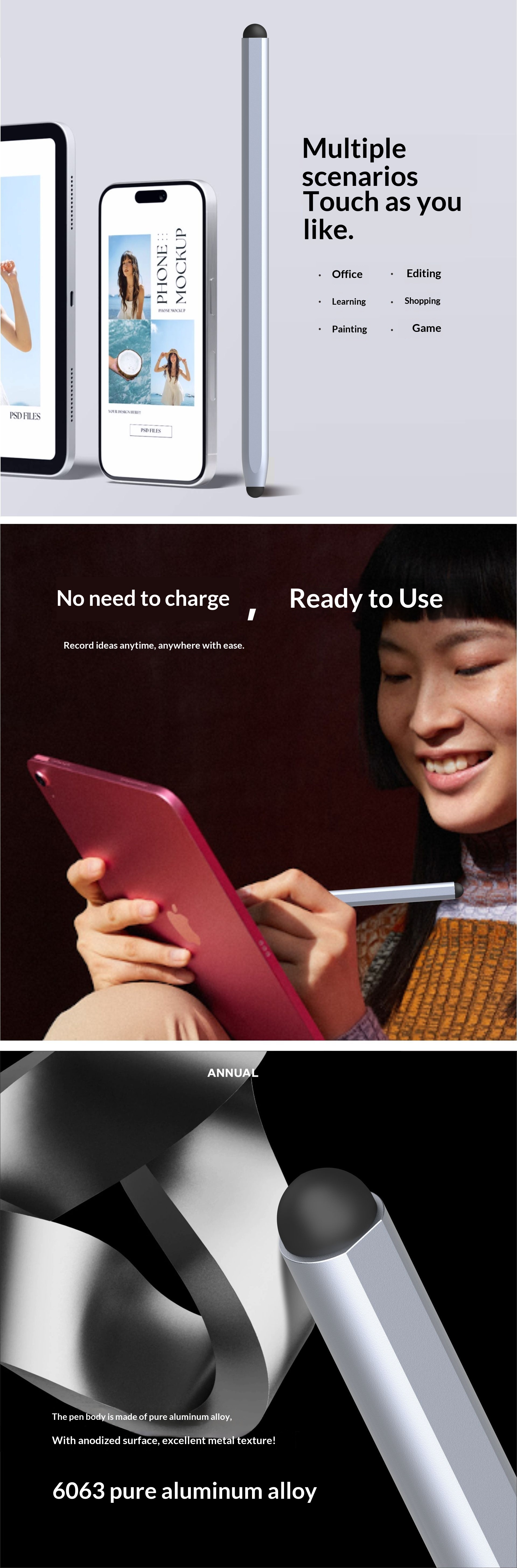 Compatible avec les téléphones Huawei, Xiaomi, tablettes, iPad, ordinateurs et appareils Android à écran tactile capacitif (dessin au stylet)._voghion.com