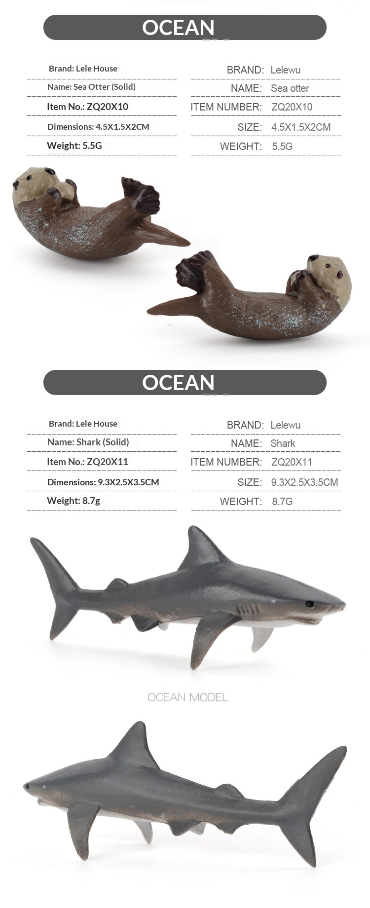 Cross-Border Simulation Children's Ocean Animal Model Mini Whale Shark Dolphin Turtle Sea Lion Solid Static Figurine_voghion.com