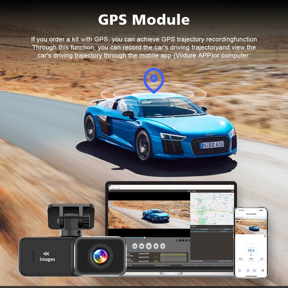 Cámara de salpicadero WIFI transfronteriza 4K HD con visión nocturna, gran angular, DVR para coche, doble lente, GPS y seguimiento de conducción._voghion.com