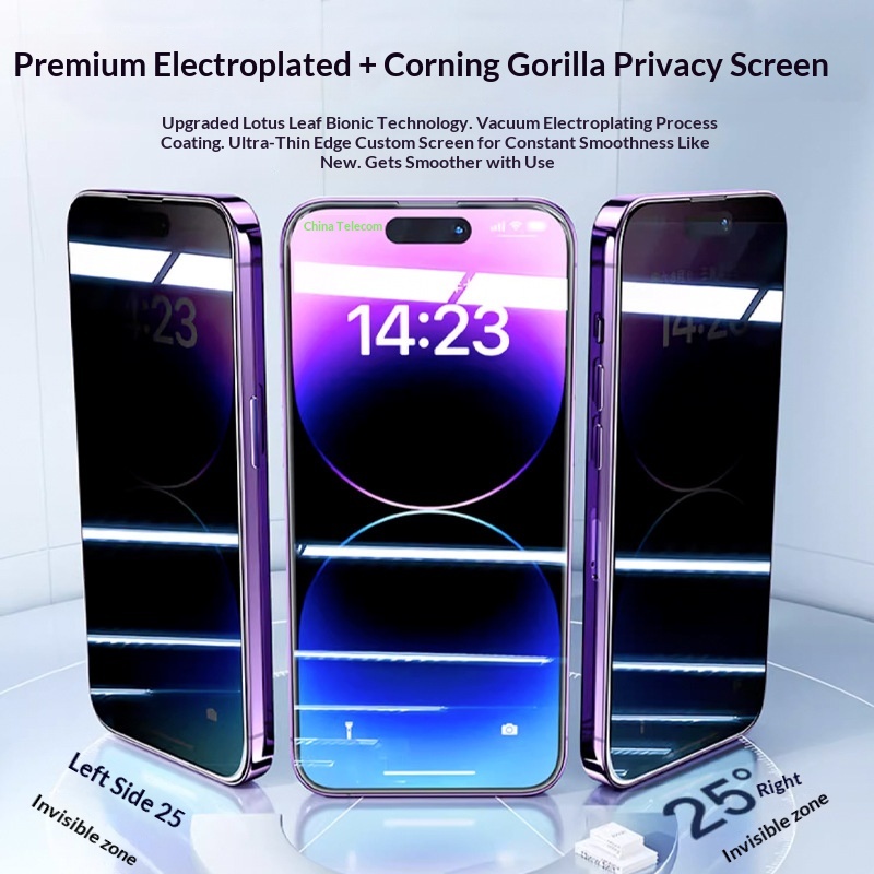 High-end Electroplated Privacy Protector For 17/16, IPhone 15 Pro Max Tempered Glass Screen Protector, Compatible_voghion.com