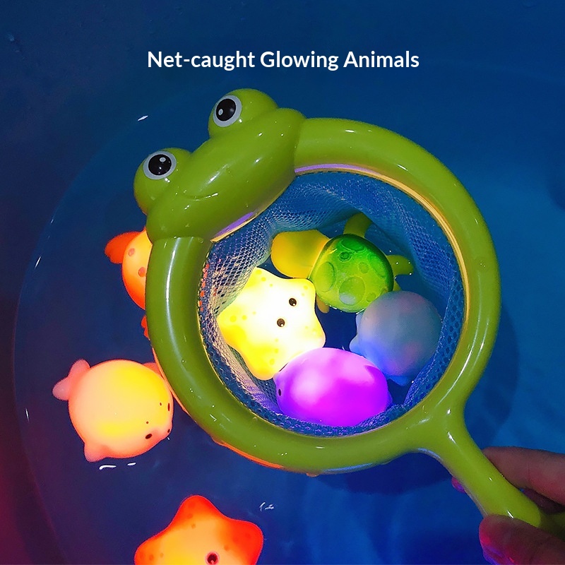 Cross-Border Induction Luminous Animal Floating Light Net Fishing Water Play For Children Baby Bathing Vinyl Toy_voghion.com