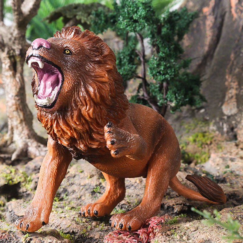 Modèles d'animaux solides pour simulation cognitive : lion, tigre, éléphant, hippopotame, girafe, ours brun, kangourou, zèbre (jouet)_voghion.com