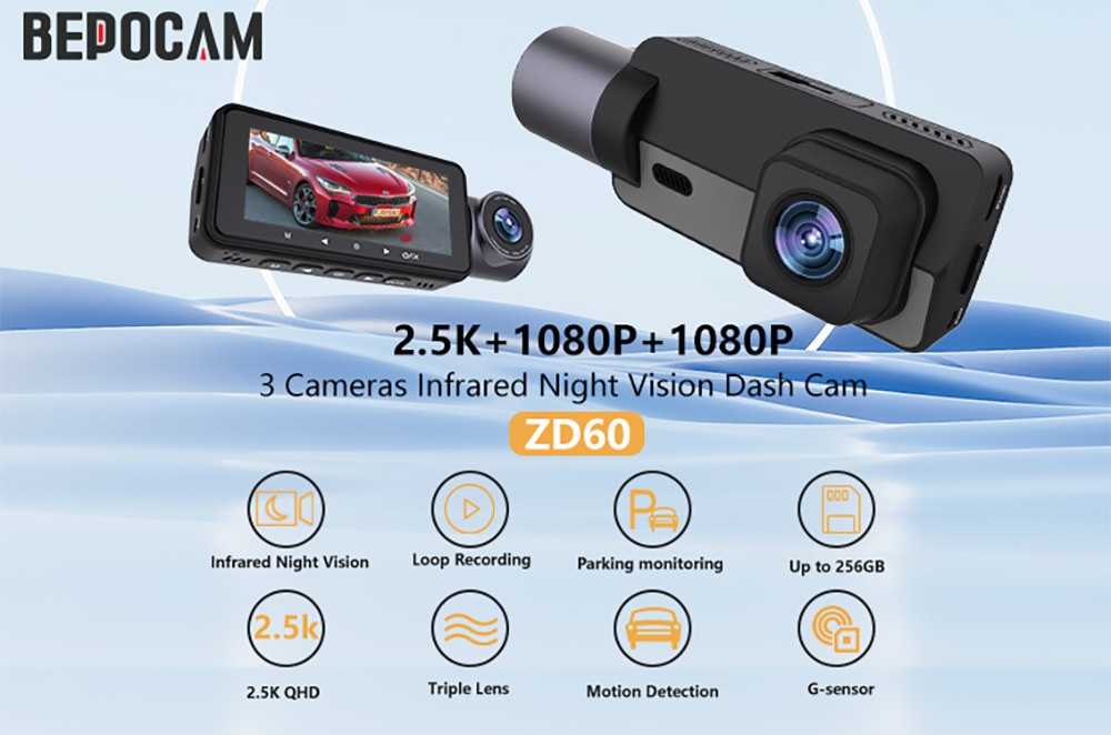 Cross-Border 3-Lens 360-Degree Dash Cam HD 4K Front Interior Rear Recording Multi-Language WIFI_voghion.com