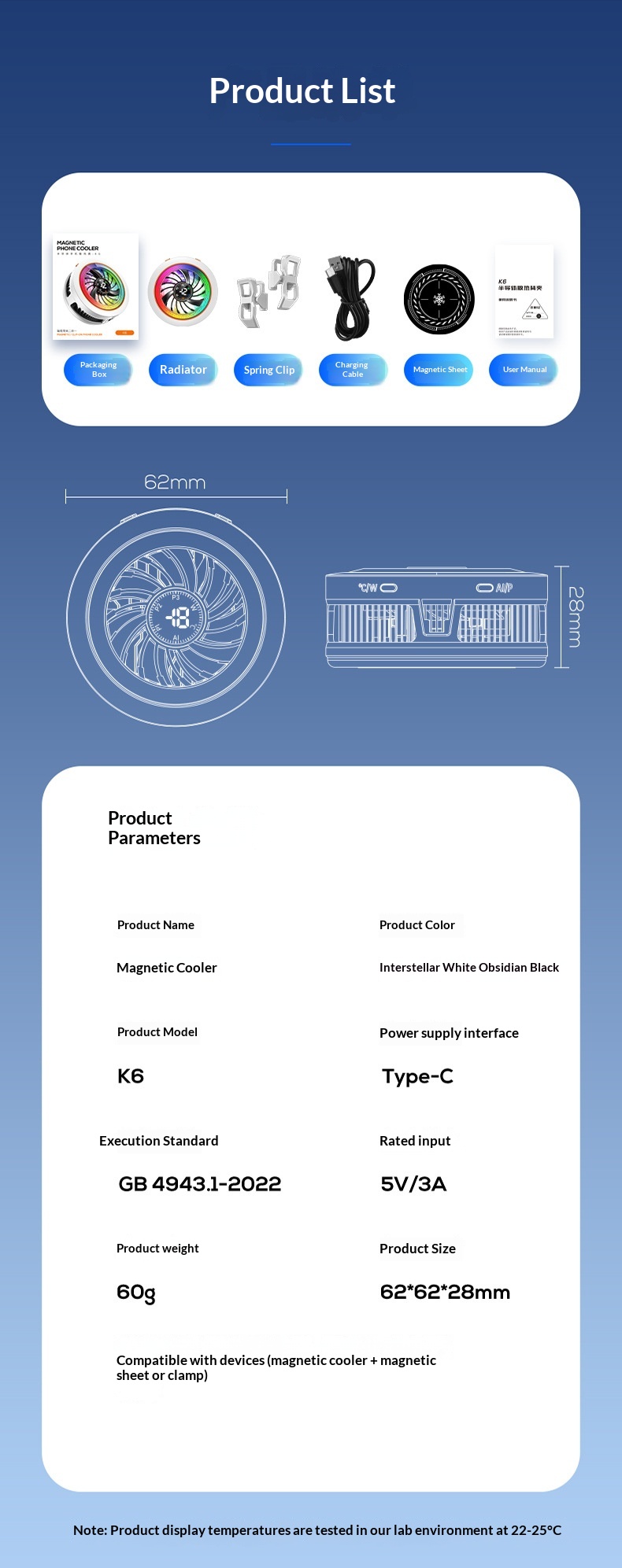 2026 New Model K6 Mobile Phone Cooler With Four-Level Adjustment, AI Temperature Control, Semiconductor Cooling,_voghion.com