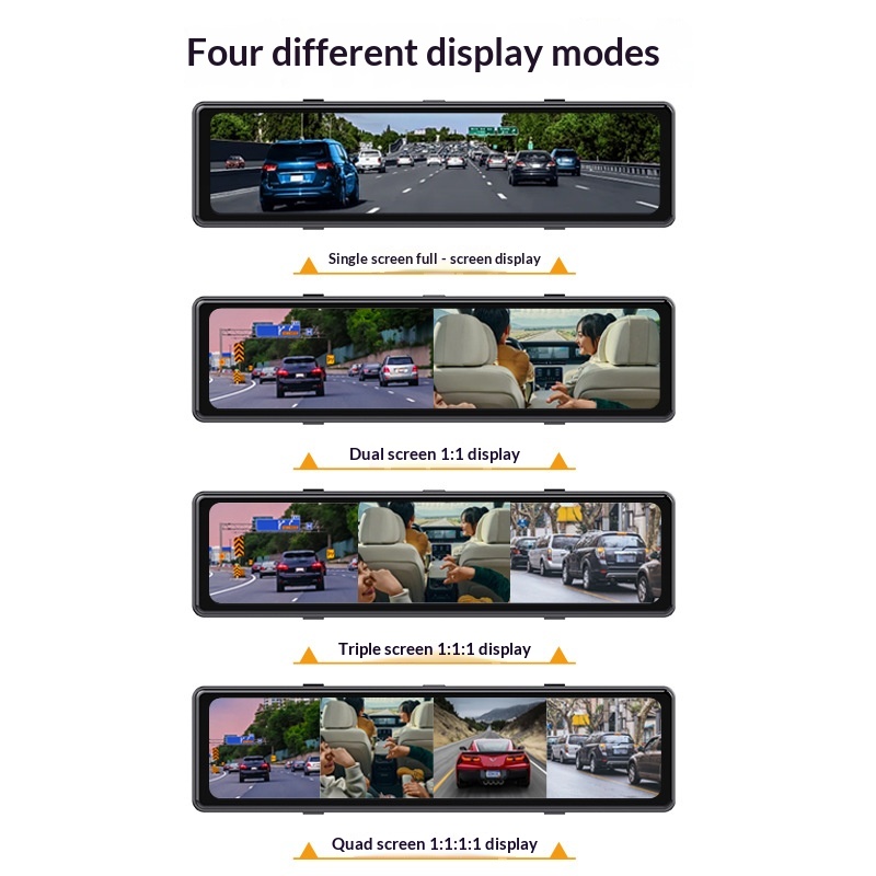 12 inç Panoramik 4 Kanallı Akışlı Araç Kamerası, WIFI, Tam Ekran, 4K HD, Gece Görüşü, Geri Görüş Görüntüsü_voghion.com