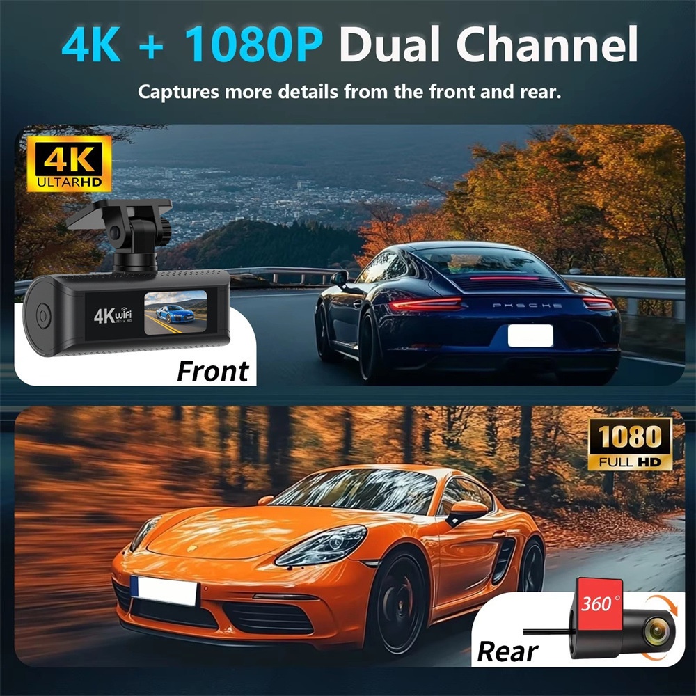 Cross-Bordr 4K Dash Cam Front And Rar Dual Camra Wifi Ultra HD Night Vision 24H Parking Monitoring GPS Rvrsing_voghion.com