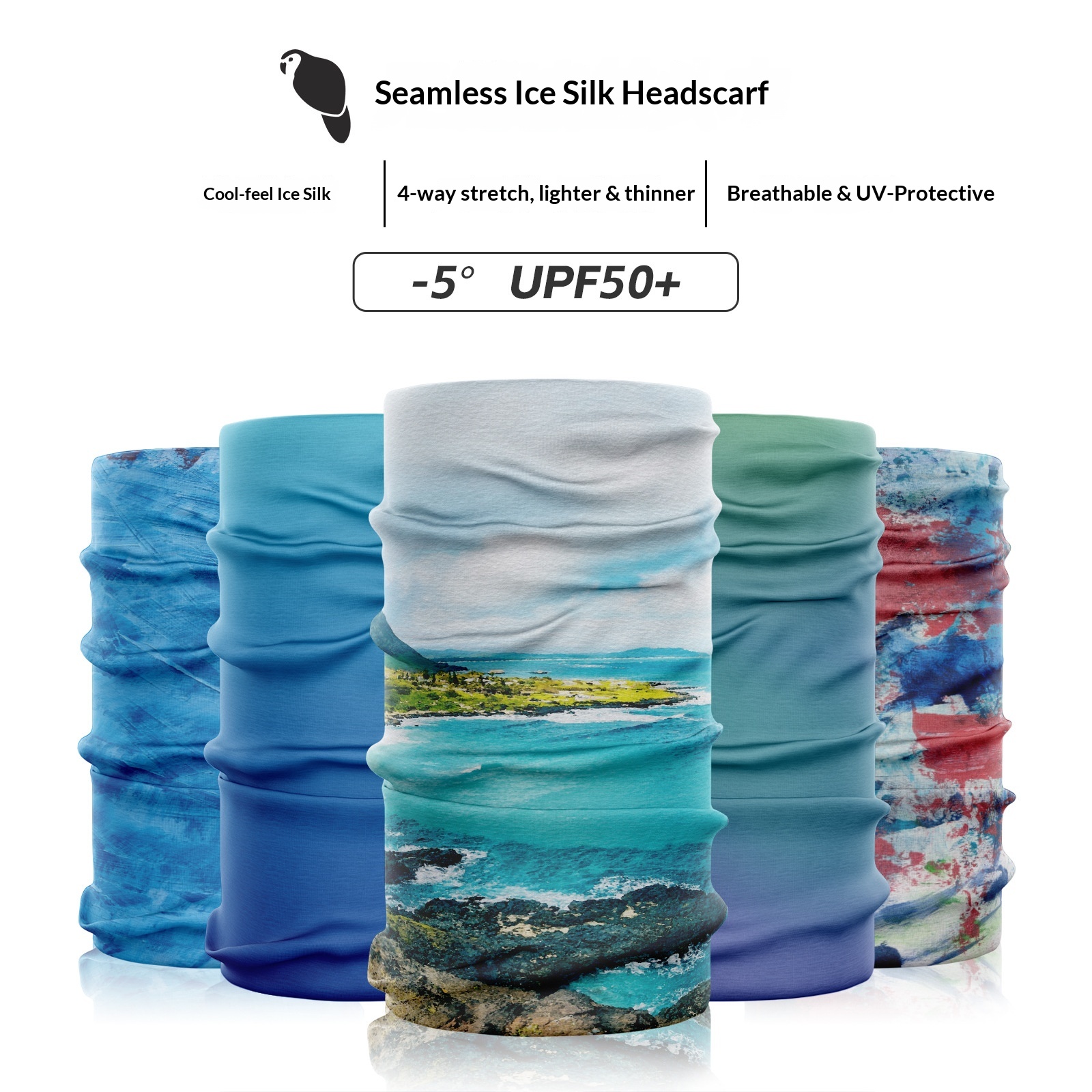 Masque facial de cyclisme rafraîchissant en soie glacée sans couture Xunhui, protection solaire UV, foulard magique extensible dans les quatre sens_voghion.com