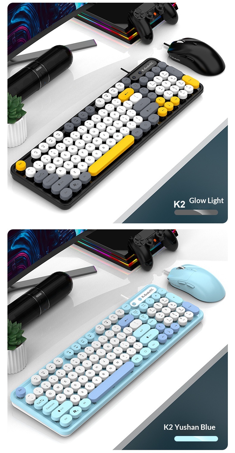 Retro Punk Keyboard And Mouse Set For Desktop And Laptop Pc_voghion.com