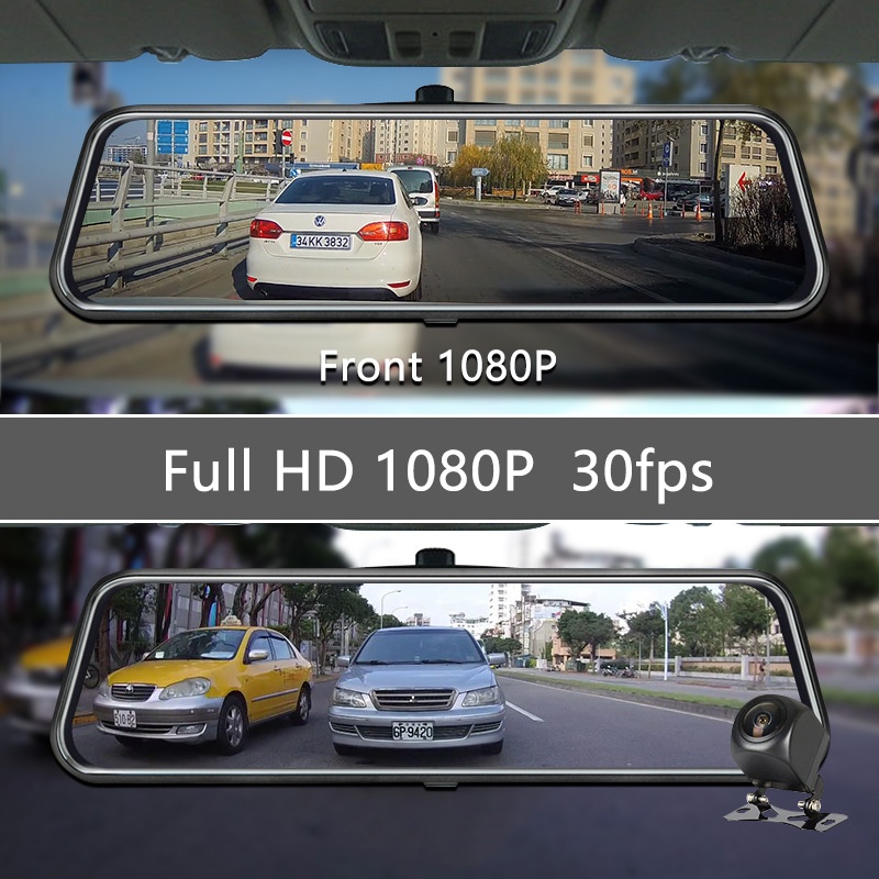 Câmera de painel DVR com espelho retrovisor duplo de 10 polegadas, transmissão HD 1080p e conectividade internacional._voghion.com