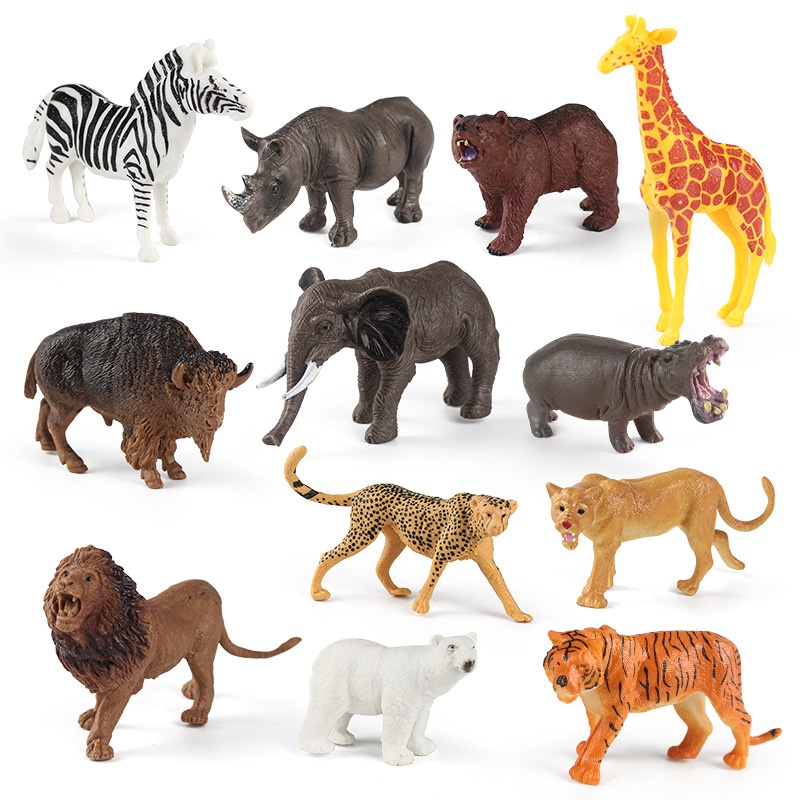 Set di giocattoli transfrontalieri per la simulazione cognitiva di animali selvatici per bambini, composto da statuette di leone, giraffa e tigre fatte a mano._voghion.com