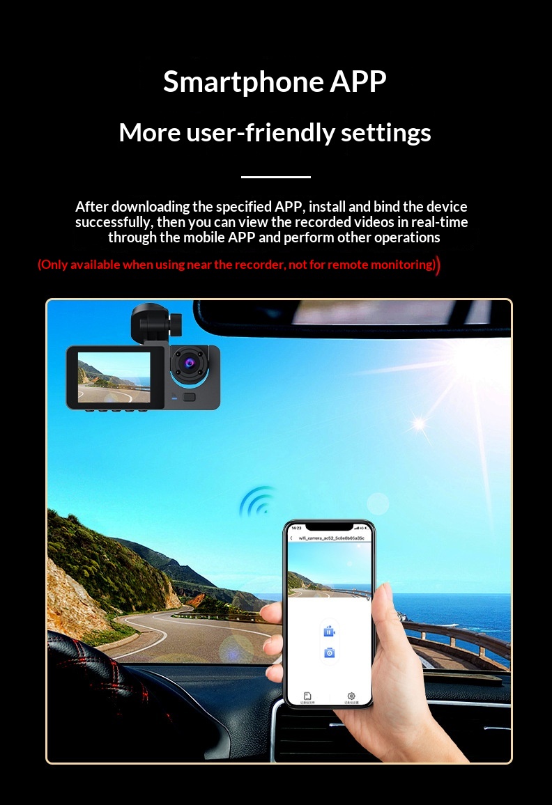 Camera auto hd cu trei obiective frontal interior și spate_voghion.com