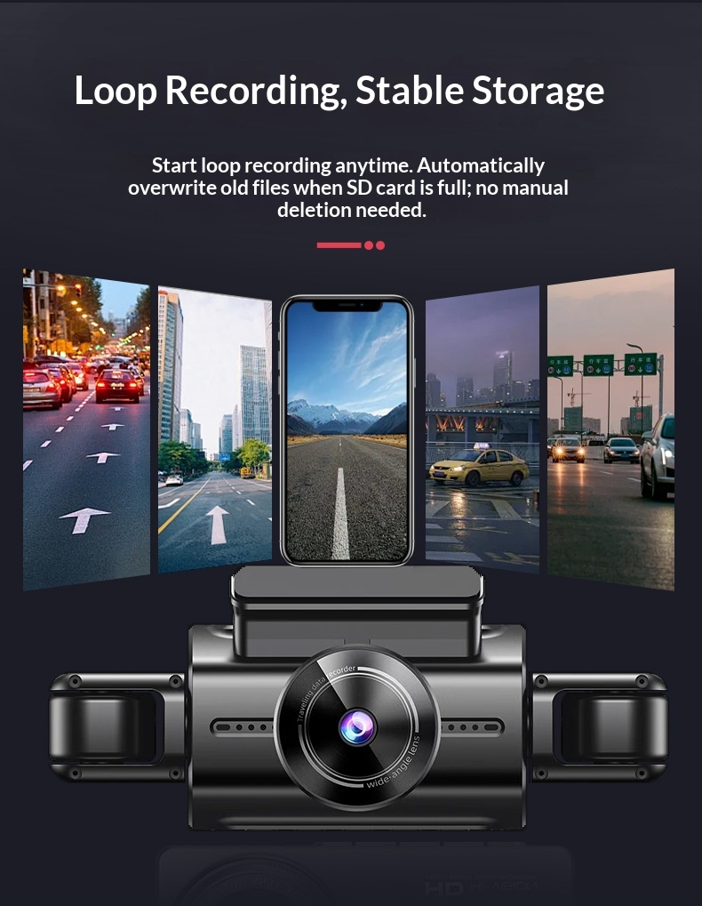 Caméra embarquée 4K HD transfrontalière 2025 avec connexion Wi-Fi et téléphone portable, vision nocturne Starlight, double enregistreur DVR pour voiture et enregistrement quadruple._voghion.com