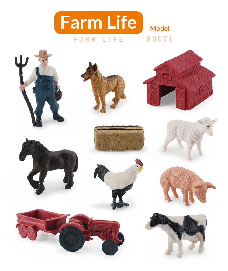 Simulazione transfrontaliera Mini fattoria con pollame, galline, anatre, oche, mucche, piccoli animali, modelli in miniatura, sandbox_voghion.com