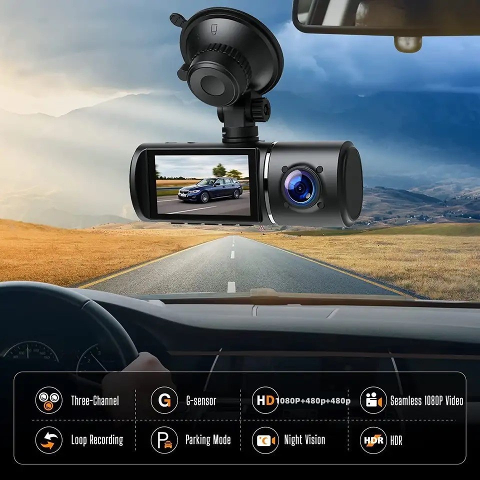 Telecamera da cruscotto transfrontaliera ad alta definizione 1080P, doppia registrazione, visione notturna a infrarossi, angolo di visione ultra-grandangolare, parcheggio._voghion.com