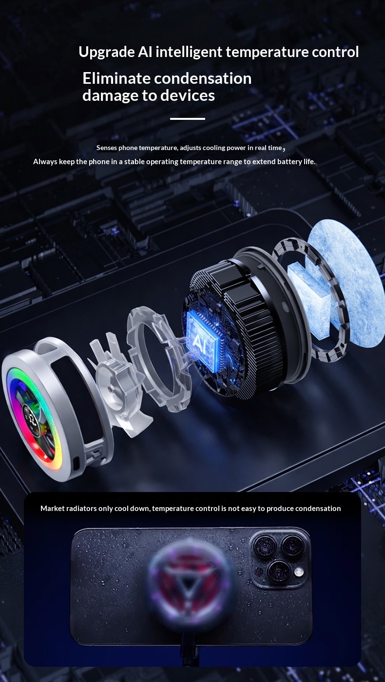 2026 New Model K6 Mobile Phone Cooler With Four-Level Adjustment, AI Temperature Control, Semiconductor Cooling,_voghion.com