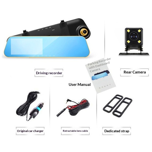 CEC Dashcam Car Rearview Mirror Front And Rear HD Night Vision Dual Lens Reversing Camera Loop Recording_voghion.com