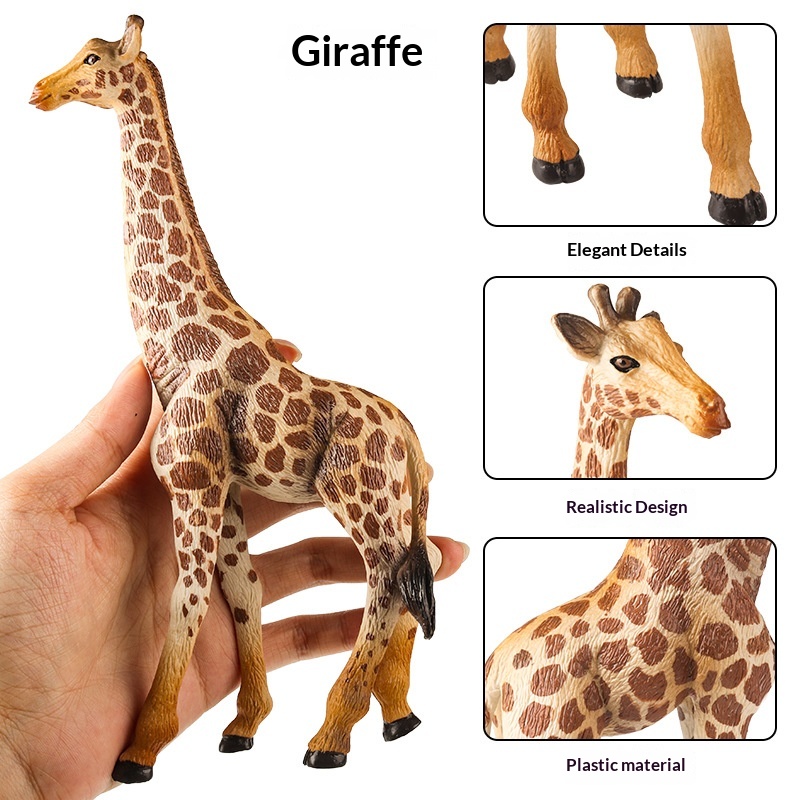 Modèles d'animaux solides pour simulation cognitive : lion, tigre, éléphant, hippopotame, girafe, ours brun, kangourou, zèbre (jouet)_voghion.com