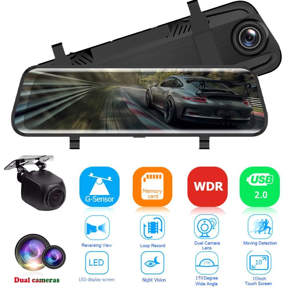 10inch Dual 1080P HD Streaming Rearview Mirror Dash Cam DVR Cross-Border_voghion.com