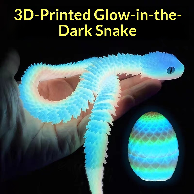 3D Printed Luminous Egg Viper Joint Movable Simulation Small Snake Model Creative Children's Toy Figurine Display_voghion.com