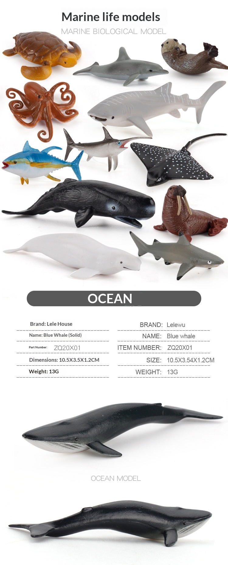 Cross-Border Simulation Children's Ocean Animal Model Mini Whale Shark Dolphin Turtle Sea Lion Solid Static Figurine_voghion.com