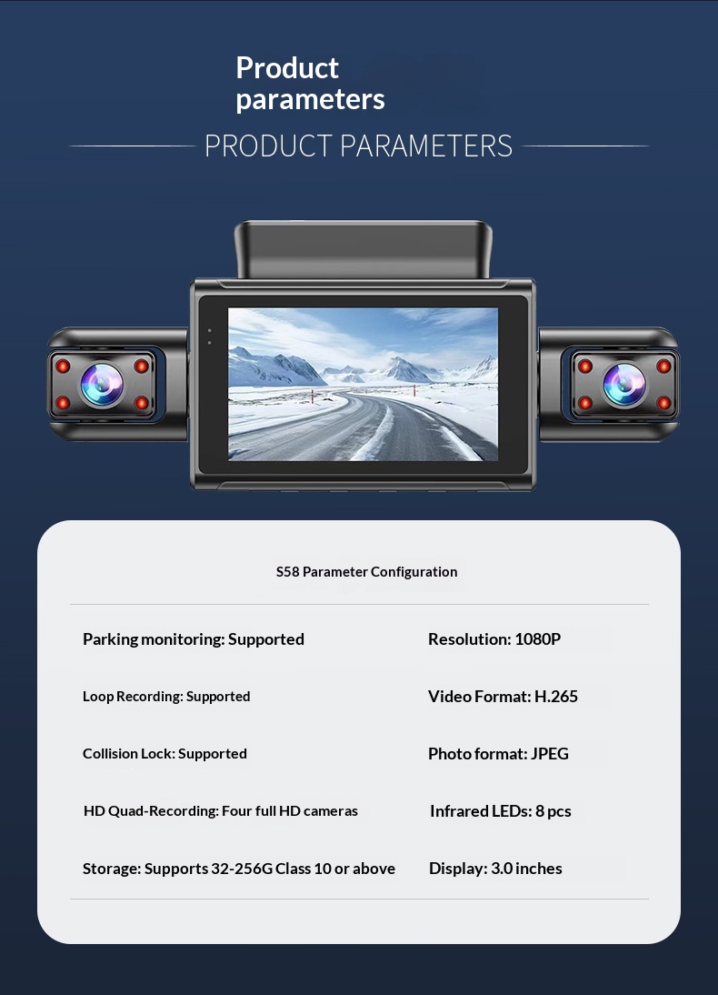 Caméra embarquée 4K HD transfrontalière 2025 avec connexion Wi-Fi et téléphone portable, vision nocturne Starlight, double enregistreur DVR pour voiture et enregistrement quadruple._voghion.com