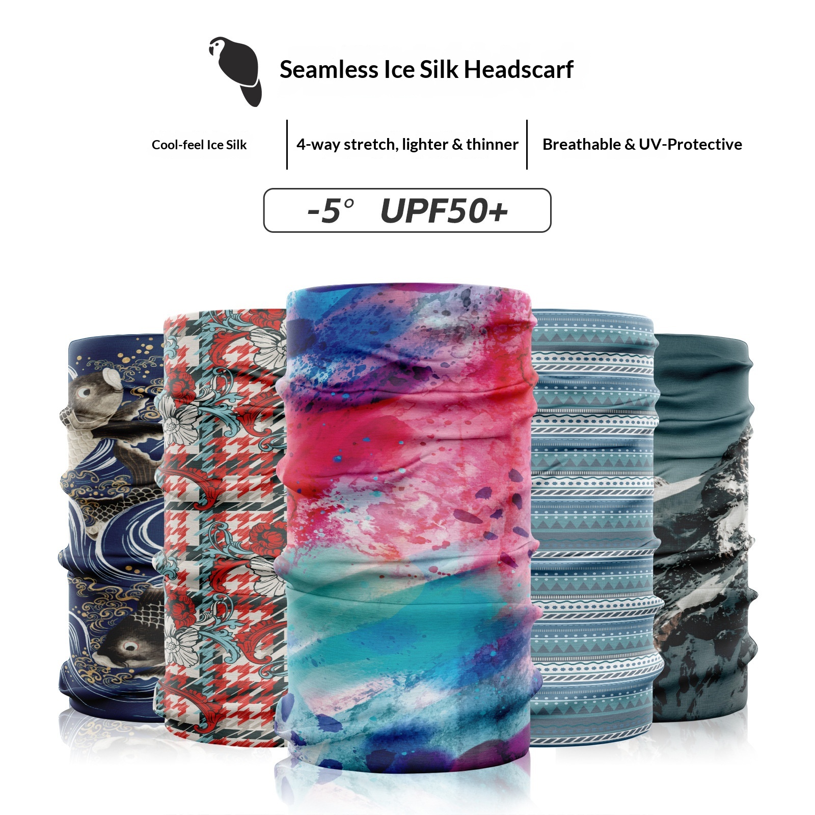 Masque facial de cyclisme rafraîchissant en soie glacée sans couture Xunhui, protection solaire UV, foulard magique extensible dans les quatre sens_voghion.com