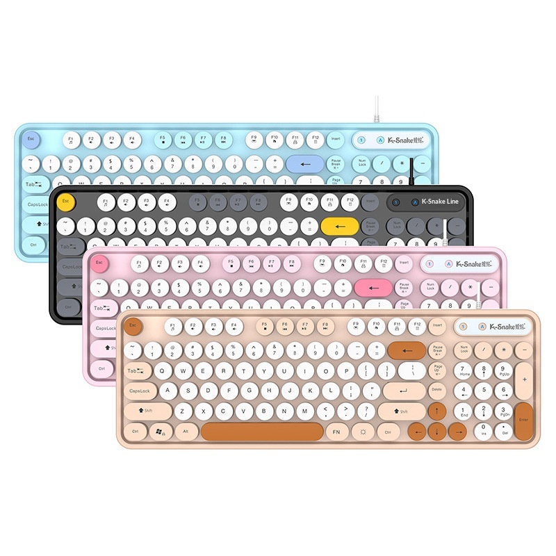 Viper K2 Wired USB Keyboard Mouse Retro Punk Style For Girls Desktop Laptop Office Set_voghion.com