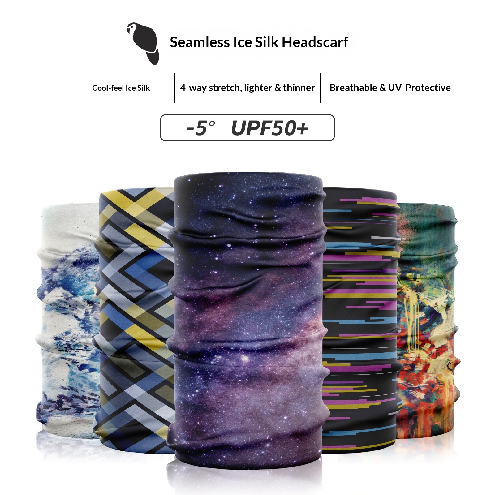 Masque facial de cyclisme rafraîchissant en soie glacée sans couture Xunhui, protection solaire UV, foulard magique extensible dans les quatre sens_voghion.com