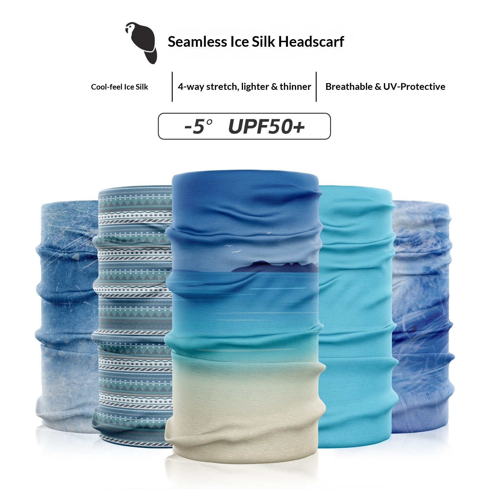 Masque facial de cyclisme rafraîchissant en soie glacée sans couture Xunhui, protection solaire UV, foulard magique extensible dans les quatre sens_voghion.com