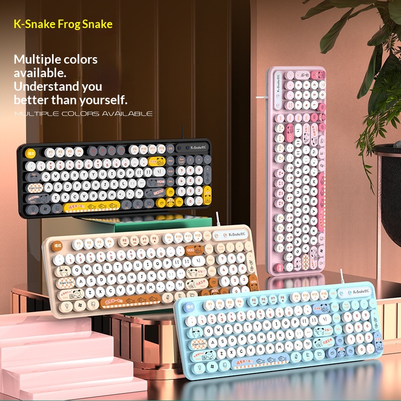 Viper K2 Wired USB Keyboard Mouse Retro Punk Style For Girls Desktop Laptop Office Set_voghion.com