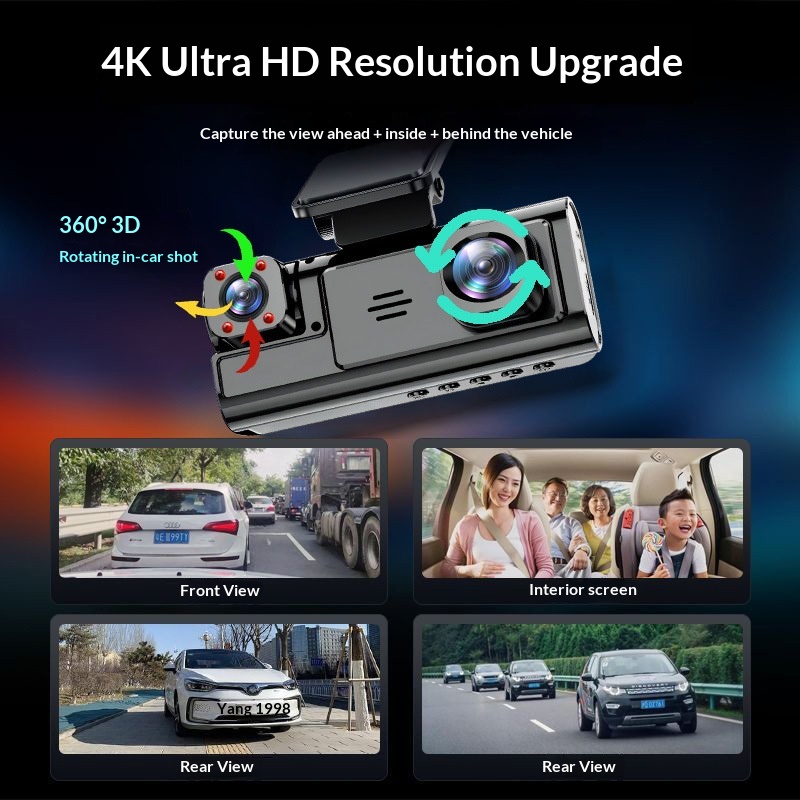 2025 New Model Dash Cam With Triple Cameras And 360 View°Panoramic Video Recording 4K Ultra HD Infrared Night Vision_voghion.com