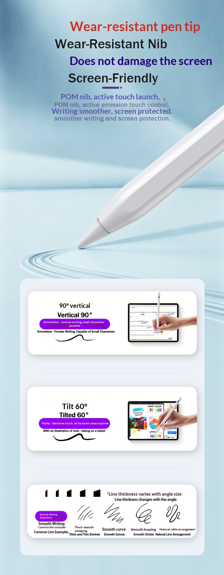 Compatible avec l'Apple Pencil capacitif de deuxième génération, stylet magnétique à chargement par ordinateur et écran tactile._voghion.com