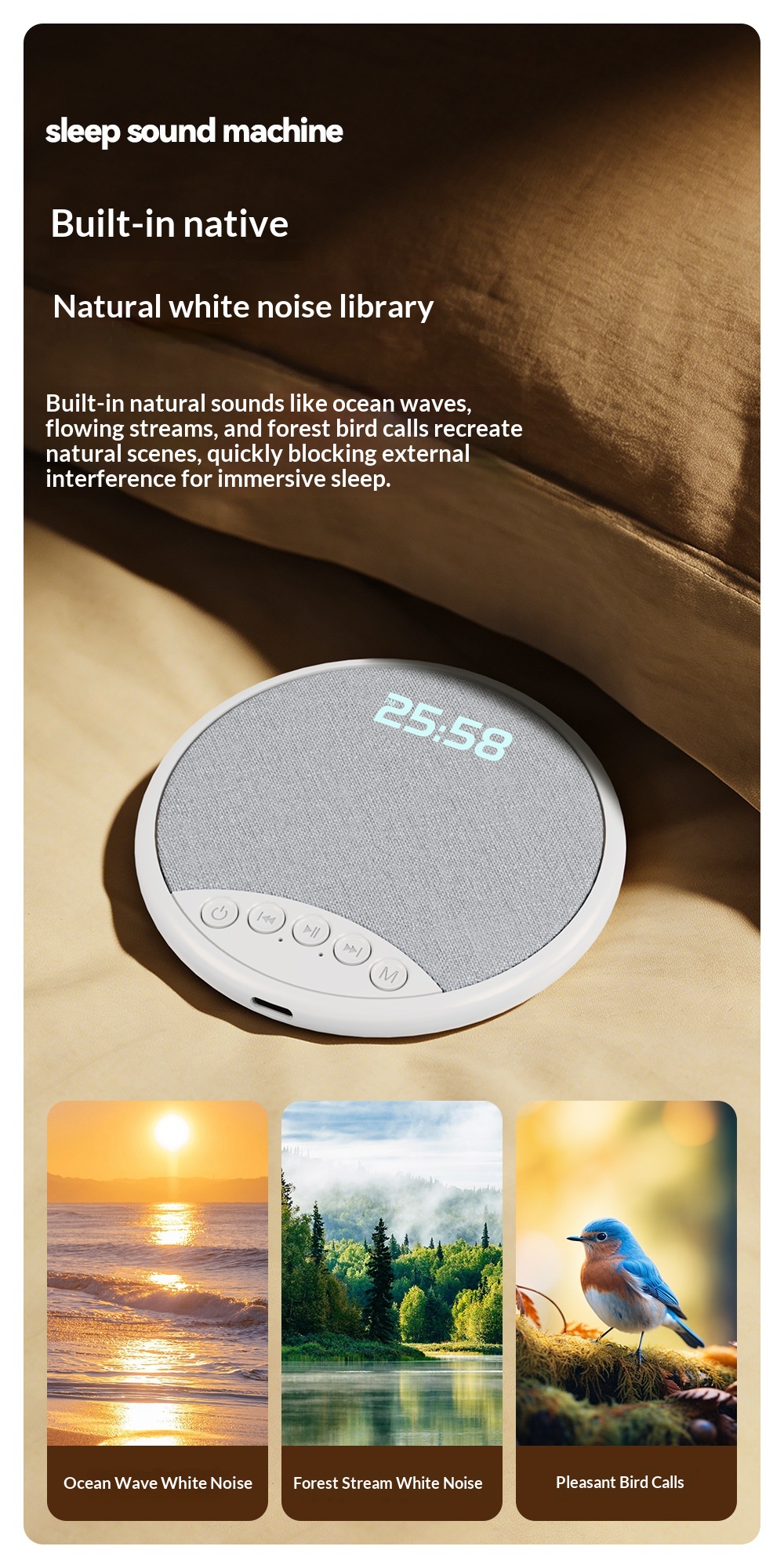 Multifunctional Digital Alarm Clock With White Noise And Speaker_voghion.com