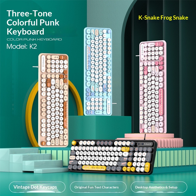 Viper K2 Wired USB Keyboard Mouse Retro Punk Style For Girls Desktop Laptop Office Set_voghion.com